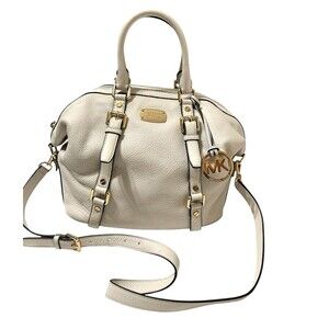 Michael Kors Cream Leather Satchel Crossbody Bag with Gold Hardware